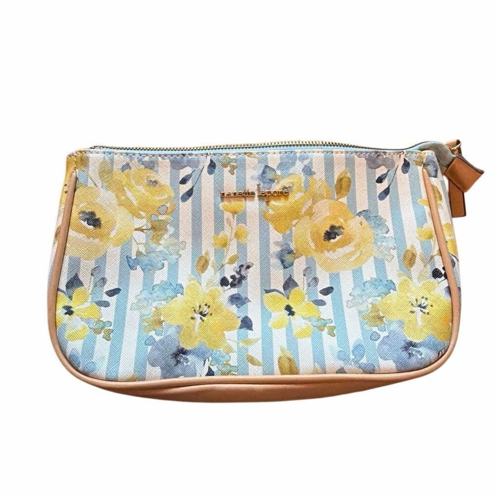 Nanette Lepore blue, white, and yellow floral zippered clutch hand bag wristlet - Picture 2 of 6